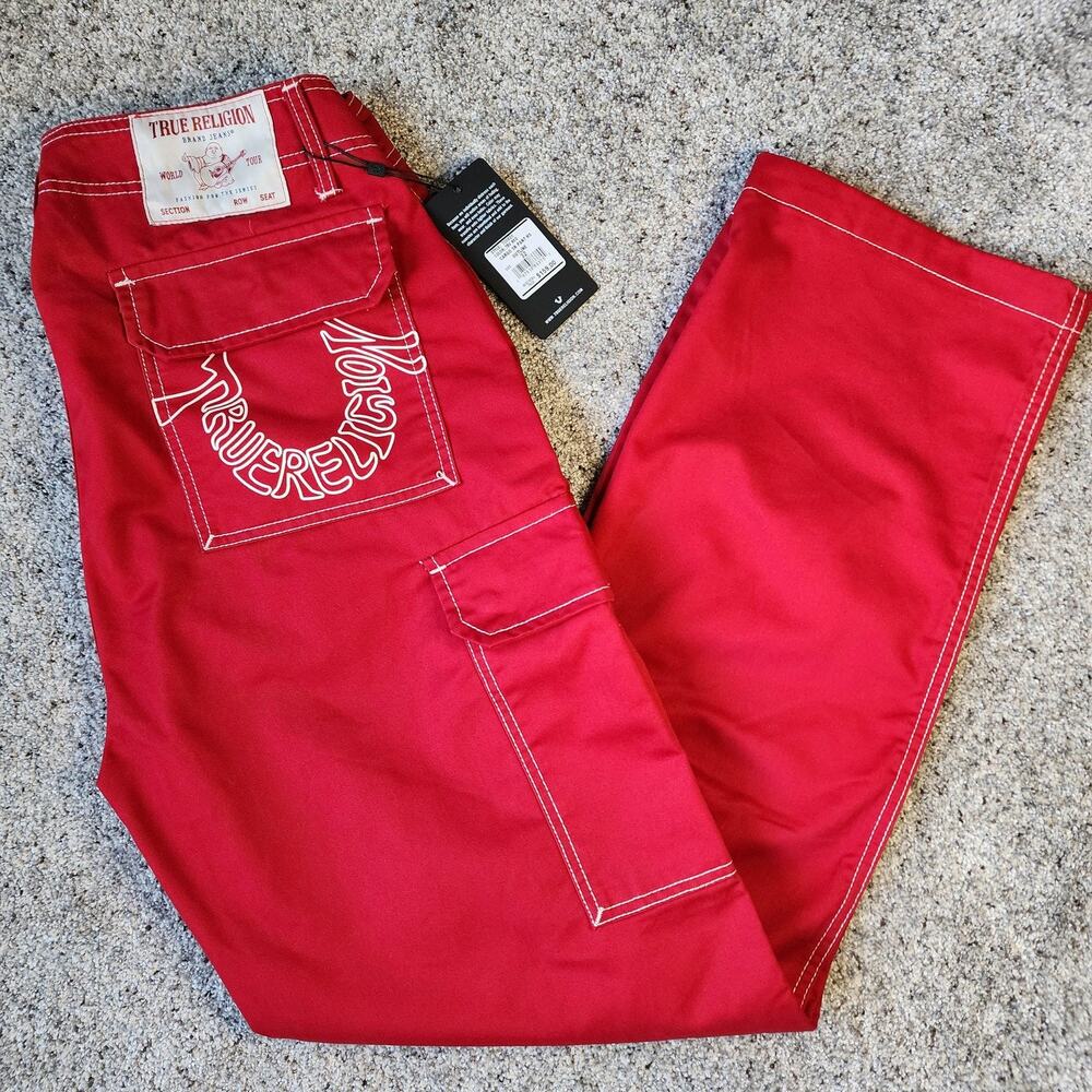 True Religion Pants Mens 32x32 Red‎ Cargo Regular Fit Poly Cotton Streetwear